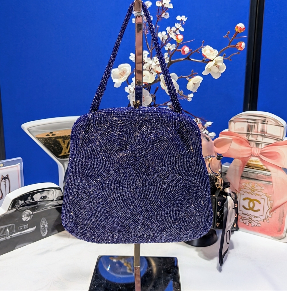 Magic Elegant Bluish-Purple Beaded Evening Handbag - Vintage